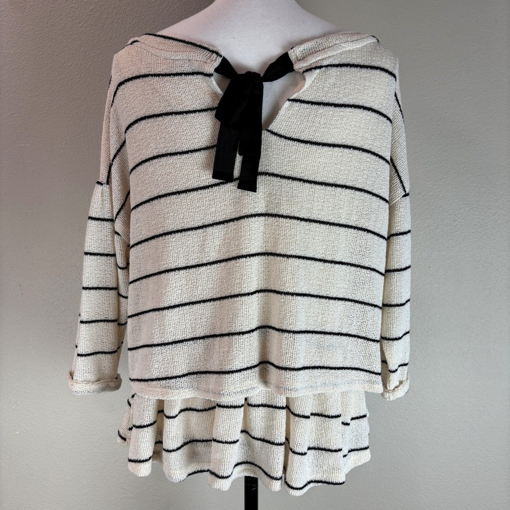 9.HIS STCL Striped Knit Top Peplum Tie Back Casual Cute Large Romantic Layered - Picture 7 of 10